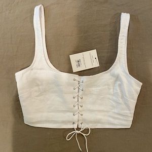 Lace up linen crop top